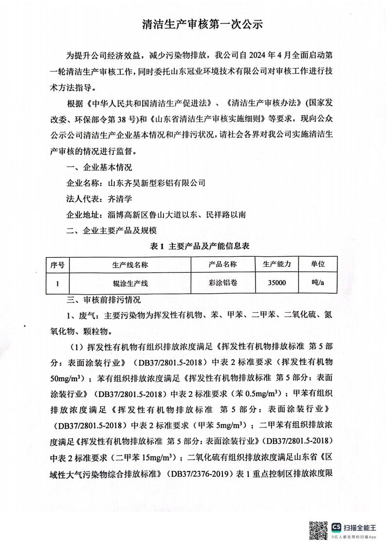清洁生产审核一次公示